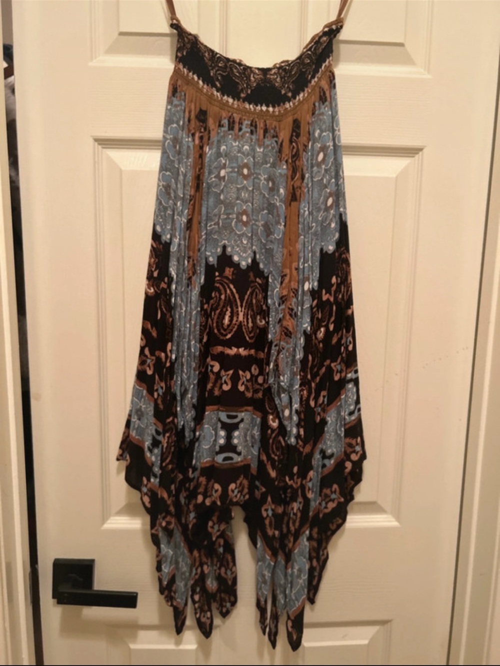 Free People Black, Light Blue & Brown Asymmetrical Handkerchief Skirt